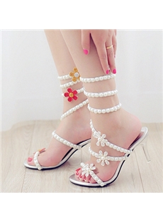 Fashionable Pearl Halter Stilletto Heel Sandal