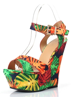 Print Wedge Heel Ankle Strap Sandals