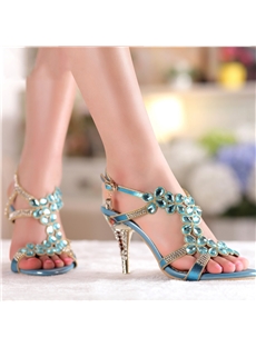 Beading Rhinestone Stiletto Sandals