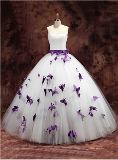 Boutique Butterfly Decoration Strapless Ball Gown Wedding Dress