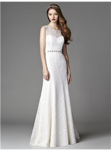 Elegant A Line Beading Pure White Jewel Floor Length Wedding Dress