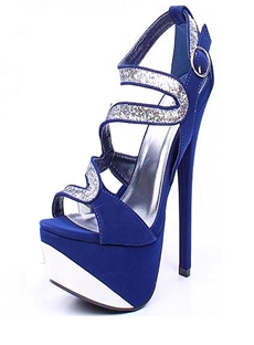 Special Blue Nubuck Glitter Snake Shaped Open Toe Pumps