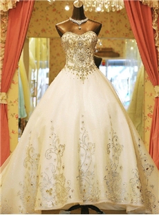 Luxurious Beading Sweetheart Lace Up Ball Gown Wedding Dress
