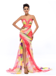 Graceful Sheath Front Split Floor Length Printing Summer Dress