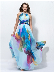 Elegant Halter A Line Beading Printing Summer Dress