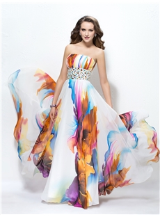 Graceful A Line Strapless Beading Floor Length Printing Summer Dress