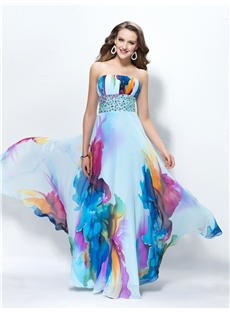 Strapless Contrast Color Beading Zipper Up A Line Empire Floor Length Summer Dress
