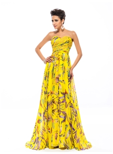 Elegant A Line Sweetheart Zipper Up Floor Length Printing Summer Dress