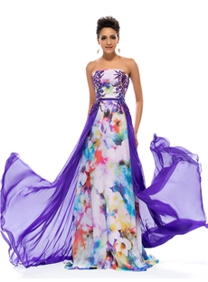 Graceful Strapless A Line Embroidery Printing Summer Dress