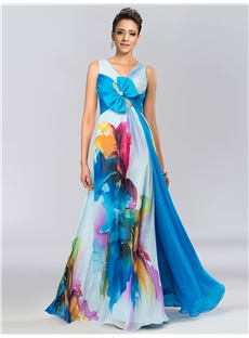 Sexy A Line V Neck Bowknot Printing Summer Dress
