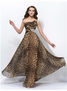 Elegant A Line Floor Length One Shoulder Leopard Printing Summer Dress