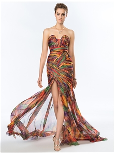 Graceful A Line Front Split Sweetheart Printing Summer Dress