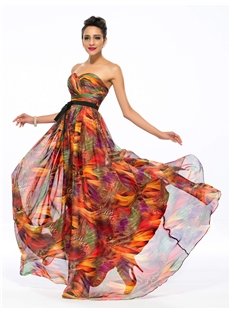 Graceful A Line Sweetheart Floor Length Printing Summer Dress
