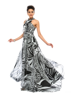 Graceful A Line Halter Floor Length Printing Summer Dress