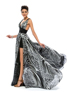 Sexy V Neck A Line Beading Floor Length Printing Summer Dress