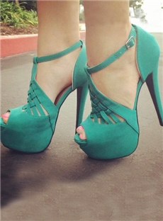 Green Peep Toe Multi Strap Womens Pumps