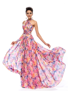 Elegant A Line Halter Floor Length Printing Summer Dress