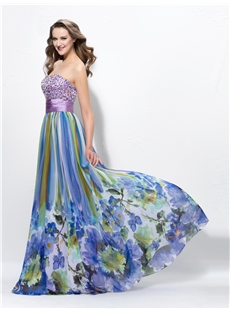 Boutique Strapless Beading Empire Floor Length Printing Summer Dress