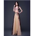 Elegant A Line V Neck Floor Length Printing Summer Dress