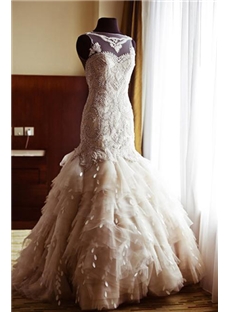 Amazing Mermaid Zipper Up Back Custom Made Beading Ruffled Wedding Dress