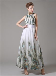 Adorable A Line Halter Floor Length Printing Summer Dress