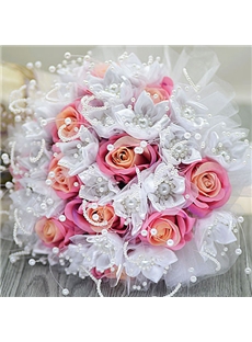 Delicate Pearl White Cloth Rose Flowers Bridal Wedding Bouquet