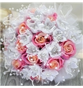 Delicate Pearl White Cloth Rose Flowers Bridal Wedding Bouquet
