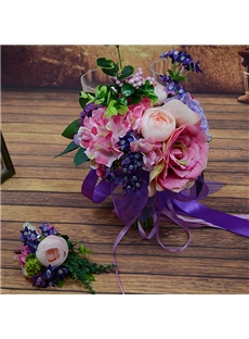 Delicate Camellia Rose Hydrangea Mix The Bouquet Set （one Bouquet One Corsage）