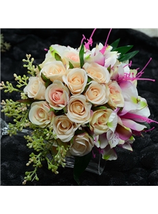 Delicate Champage Little Rose And Lily Flower Wedding Bouquet