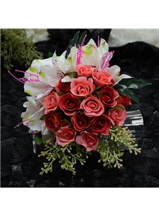 Delicate Red Little Rose And Lily Flower Wedding Bouquet