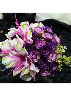 Delicate Purple Little Rose And Lily Flower Wedding Bouquet