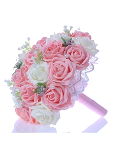 Lace Pearl Pink White Rose Starry Sky Wedding Bouquet