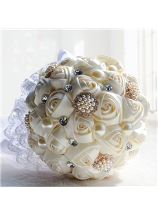 White Rose With Pearl Wedding Bridal Bouquet