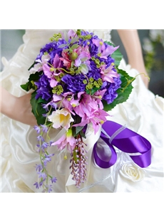 Wonderful Waterfall Shaped Rose Wedding Bridal Bouquet With White Ribbon