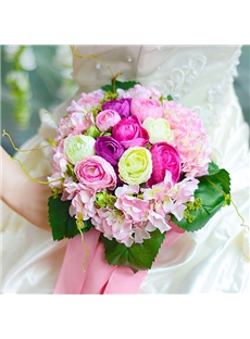 Pretty Pink Cloth Wedding Bridal Bouquet With Pink Ribbon