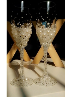 Luxurious Pearl Crystal Glass Toasting Flutes Set Of 2