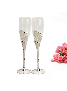 Cool Silver Plated Glass Toasting Flutes Set Of 2