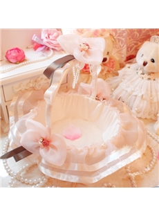 Flower Basket In Satin Lace With Bow