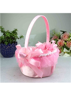 Flower Basket In Satin Lace With Bow