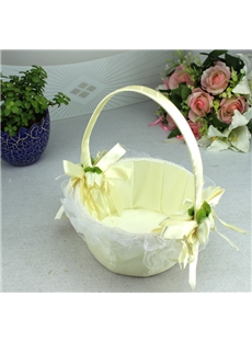 Flower Basket In Satin Lace With Bow