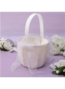 Flower Basket In Satin With Bow