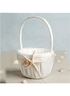 Beach Themed Starfish Design Ivory Satin Flower Girl Basket