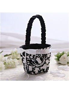 Nice Flower Basket In Satin With Embroidery