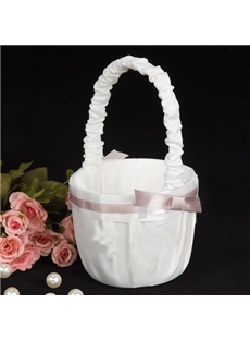 Pure Flower Basket In Satin With Ribbons