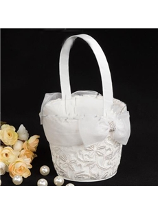 Flower Basket In Satin With Embroidery