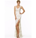 Chic Lace Tulle V Neck Neckline Floor Length Evening Dress
