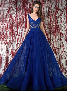 Elegant A Line V Neck Floor Length Evening Dress