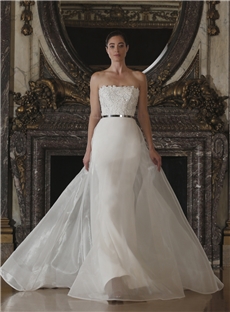 Simple A Line Strapless Embroidery Floor Length Empire New Wedding Dress